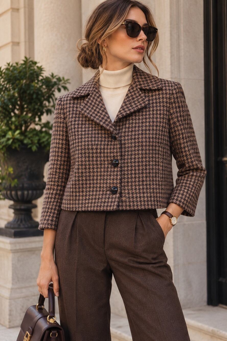 NWT Lauren Ralph Lauren Houndstooth Riding Equestrian Y2K Wool Blazer Brown Sz10